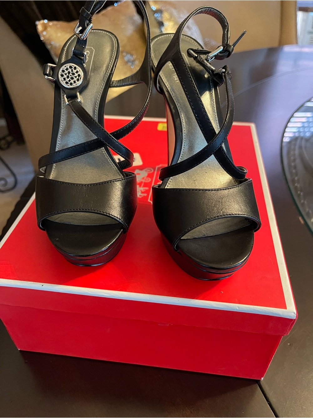 Coach Black Leather Platform Sandals